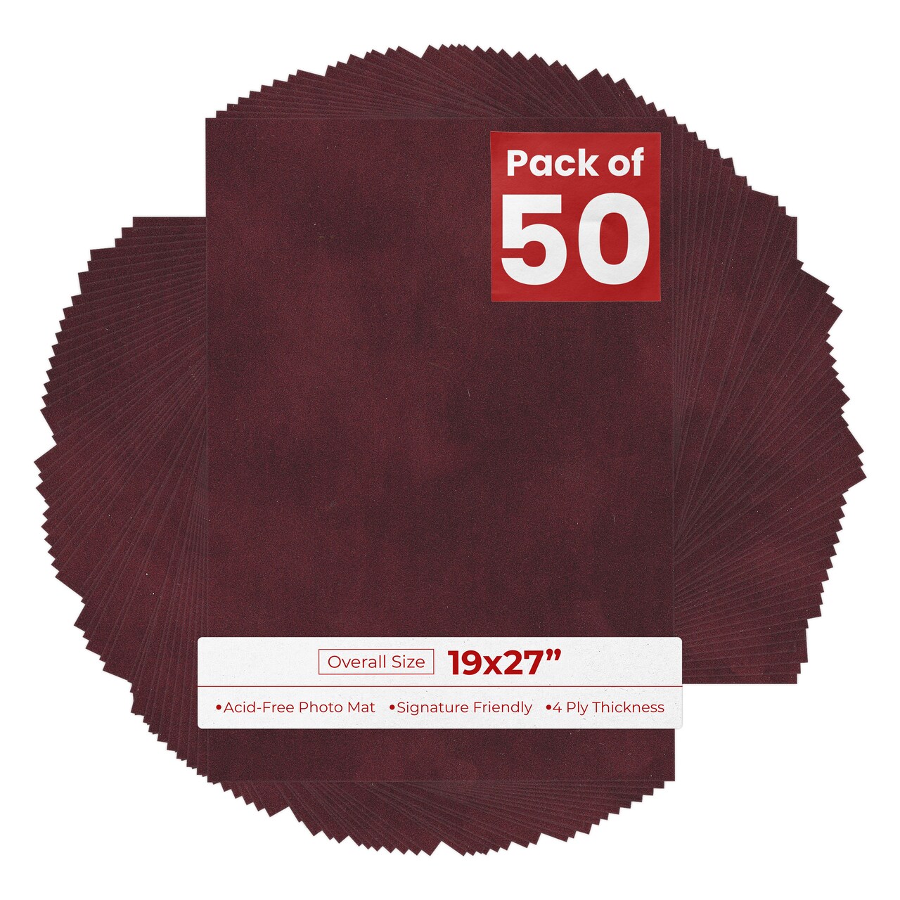 Dark Red Suede 19x27 Uncut Mat Board - Blank Sheets, No Opening